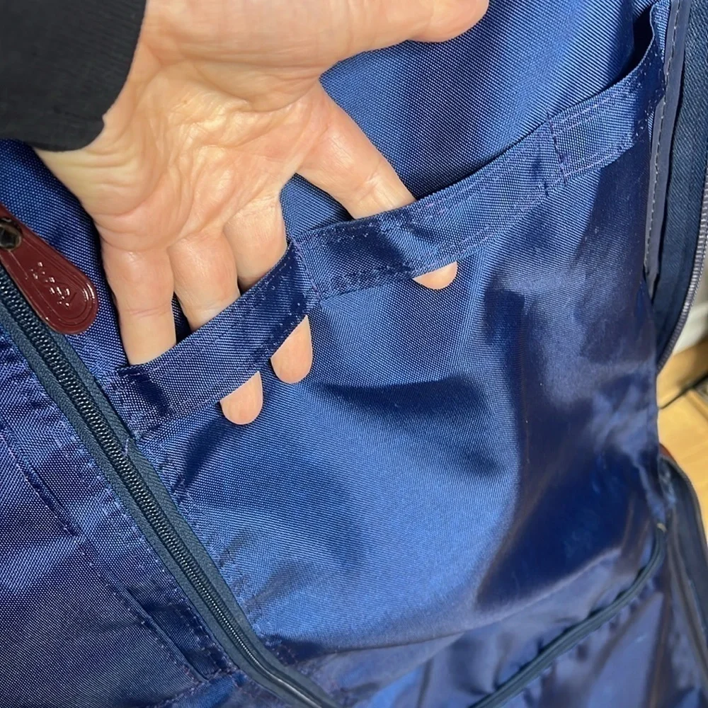 YSL Yves Saint Laurent 1970’s Blue Nylon Logo Folding Zip Around Garment Bag
